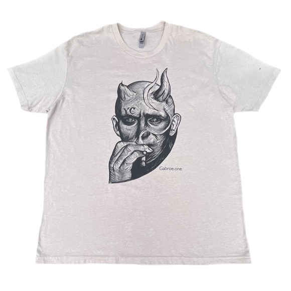 Crazy Devil Smoking Demon Tan Graphic T-shirt - Picture 1 of 8